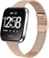 хоппли металлические тонкие браслеты для fitbit versa/versa 2/versa lite edition - дышащая стальная застежка, тонкий и регулируемый запасной ремешок для женщин и мужчин логотип