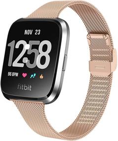 img 4 attached to Хоппли Металлические тонкие браслеты для Fitbit Versa/Versa 2/Versa Lite Edition - Дышащая стальная застежка, тонкий и регулируемый запасной ремешок для женщин и мужчин