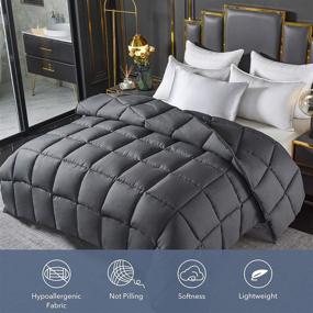 img 3 attached to 🛏️ Oubonun All Season Dark Gray Comforter - 300 GSM Reversible Hotel Bedding Quilted Duvet Insert for a Soft and Warm Sleep, Queen Size