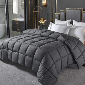 img 4 attached to 🛏️ Oubonun All Season Dark Gray Comforter - 300 GSM Reversible Hotel Bedding Quilted Duvet Insert for a Soft and Warm Sleep, Queen Size