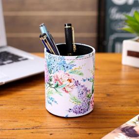 img 2 attached to LINKWELL Modern Lilac Purple Flower PU Leather Pencil Pen Holder Desk Organizer PH21