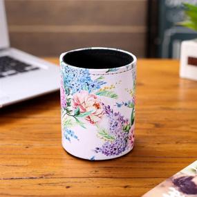 img 3 attached to LINKWELL Modern Lilac Purple Flower PU Leather Pencil Pen Holder Desk Organizer PH21