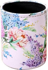 img 4 attached to LINKWELL Modern Lilac Purple Flower PU Leather Pencil Pen Holder Desk Organizer PH21