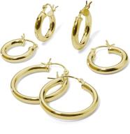 sparkling selection: sterling silver 3 pair thick hoop earrings with click-top & high polish finish - 3mm wide- choose your color! logo