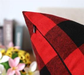 img 3 attached to DASAN Retro Farmhouse Buffalo Tartan Checkered Plaid Cotton Linen Decorative Throw Pillow Case Cushion Cover Pillowcase for Sofa, Car, Bed, Pack of 2 (Black/Red, 18x18)
