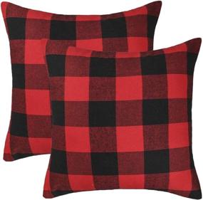 img 4 attached to DASAN Retro Farmhouse Buffalo Tartan Checkered Plaid Cotton Linen Decorative Throw Pillow Case Cushion Cover Pillowcase for Sofa, Car, Bed, Pack of 2 (Black/Red, 18x18)