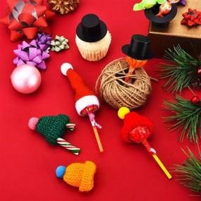 img 1 attached to 120 Mini Christmas Knit Hat Red Santa Hat Xmas Black Plastic Hat Christmas Doll Crafts Hat for Christmas Tree Ornaments DIY Craft Art Decoration