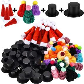 img 4 attached to 120 Mini Christmas Knit Hat Red Santa Hat Xmas Black Plastic Hat Christmas Doll Crafts Hat for Christmas Tree Ornaments DIY Craft Art Decoration