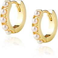 lavla small pearl hoop earrings - elegant 14k gold plated cz baquette huggies for women and teens logo