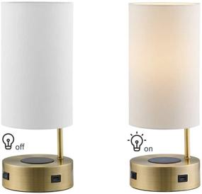 img 3 attached to Lampression USB Nightstand Table Lamp: Wireless Charging & Modern Design for Bedroom & Living Room, Antique Brass with Ivory Shade, LED Bulb Included