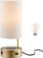 lampression usb nightstand table lamp: wireless charging & modern design for bedroom & living room, antique brass with ivory shade, led bulb included логотип