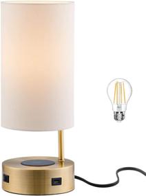 img 4 attached to Lampression USB Nightstand Table Lamp: Wireless Charging & Modern Design for Bedroom & Living Room, Antique Brass with Ivory Shade, LED Bulb Included