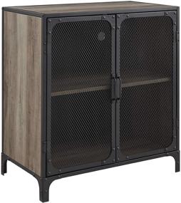 img 2 attached to 🔲 Walker Edison Industrial Metal Mesh 2 Door Storage Cabinet, 30 Inch - Grey Wash