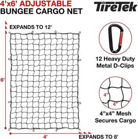 img 3 attached to TireTek Pickup Truck Bed Cargo Net - Heavy Duty 4' x 6' Expandable to 8' x 12' - Small 4”x4” Latex Bungee Net Mesh with 12 Metal Carabiners - Compatible with Ford, Dodge RAM, Chevy, Toyota