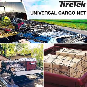 img 1 attached to TireTek Pickup Truck Bed Cargo Net - Heavy Duty 4' x 6' Expandable to 8' x 12' - Small 4”x4” Latex Bungee Net Mesh with 12 Metal Carabiners - Compatible with Ford, Dodge RAM, Chevy, Toyota