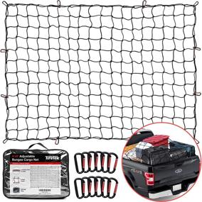 img 4 attached to TireTek Pickup Truck Bed Cargo Net - Heavy Duty 4' x 6' Expandable to 8' x 12' - Small 4”x4” Latex Bungee Net Mesh with 12 Metal Carabiners - Compatible with Ford, Dodge RAM, Chevy, Toyota