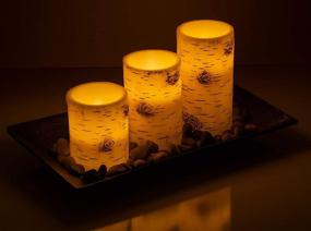 img 3 attached to 🕯️ Birch Bark Flameless Wax Candlescape Set with 3 LED Flickering Candles, Decorative Tray, Rocks, and Remote Control