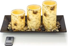 img 2 attached to 🕯️ Birch Bark Flameless Wax Candlescape Set with 3 LED Flickering Candles, Decorative Tray, Rocks, and Remote Control