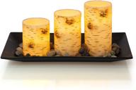 🕯️ birch bark flameless wax candlescape set with 3 led flickering candles, decorative tray, rocks, and remote control логотип