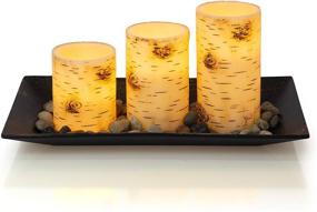 img 4 attached to 🕯️ Birch Bark Flameless Wax Candlescape Set with 3 LED Flickering Candles, Decorative Tray, Rocks, and Remote Control