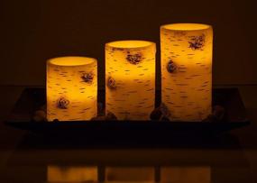 img 1 attached to 🕯️ Birch Bark Flameless Wax Candlescape Set with 3 LED Flickering Candles, Decorative Tray, Rocks, and Remote Control