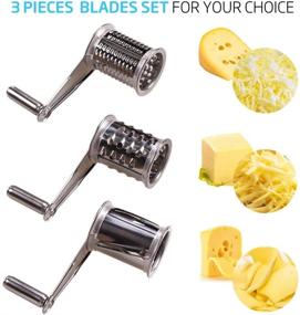 img 3 attached to 🧀 LOVKITCHEN Rotary Cheese Grater - Premium Stainless Steel Shredder with 3 Drum Blades for Effortless Cheese Cutting and Grinding (Silver)