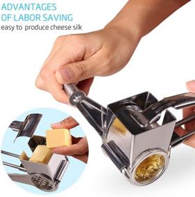 img 2 attached to 🧀 LOVKITCHEN Rotary Cheese Grater - Premium Stainless Steel Shredder with 3 Drum Blades for Effortless Cheese Cutting and Grinding (Silver)