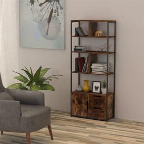 img 2 attached to 📚 SUAYLLA Industrial Bookshelf Bookcase: 5 Tier Storage Organizer with Open Back, 2 Drawers and Cabinet - Rustic Brown