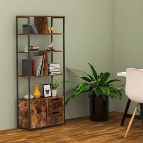 img 1 attached to 📚 SUAYLLA Industrial Bookshelf Bookcase: 5 Tier Storage Organizer with Open Back, 2 Drawers and Cabinet - Rustic Brown