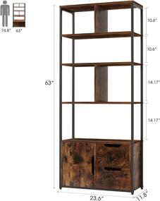 img 3 attached to 📚 SUAYLLA Industrial Bookshelf Bookcase: 5 Tier Storage Organizer with Open Back, 2 Drawers and Cabinet - Rustic Brown