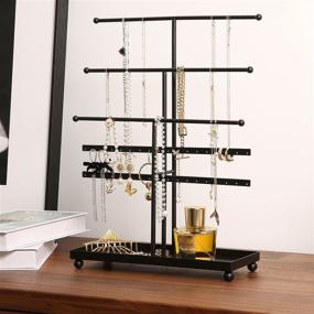 img 2 attached to 📿 Organize Your Jewelry Collection with MyGift's 5 T-Bar Modern Black Metal Organizer: Perfect for Bracelets, Necklaces, Earrings and Rings!