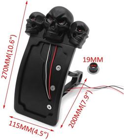 img 3 attached to 🏍️ HTTMT Black Curve Side Mount License Plate Bracket with SKULL LED Tail Light - Perfect Fit for 7/8" to 1" Axles [P/N: USMT301A-S-BK]