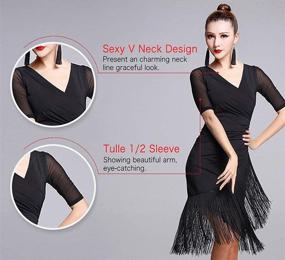 img 2 attached to 👗 Stunning ZX Women's V Neck Ballroom Dance Costume with Fringed Tango Salsa Latin Dance Dress and Shorts