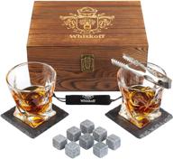 🥃 premium whiskey glass set of 2 with bourbon whiskey stones - stylish rocks whisky chilling stones - includes scotch glasses in wooden box - the ultimate wisky stones gift set for men - ideal burbon gifts for dad, birthday, fathers day logo