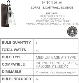 img 2 attached to 💡 Feiss Loras Glass Wall Sconce Lighting, Iron, 1-Light (6"W x 17"H), 75 Watts