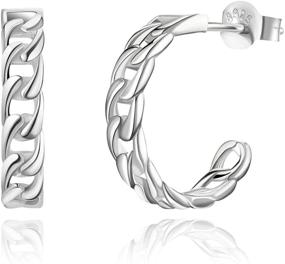 img 4 attached to 👂 SWEETV Small Open Hoop Earrings: Stylish 925 Sterling Silver Chunky Hoops for Lightweight and Hypoallergenic Piercing