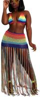 👙 stylish beach cover-ups for women: summer 2 piece outfit with crochet mesh fishnet bikini top and maxi skirt set logo