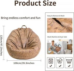 img 1 attached to HUMMSE Bean Bag Chair Cover (No Filler) | Plush Toys Storage XXXL (47 x 39) | Ultra Soft Leatherette | Washable & Water Resistant | Adult Size Zipper Recliner - Brown, Large