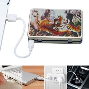 img 3 attached to 🐯 Tiger USB Lighter: Rechargeable Flameless Windproof Lighter & Cigarette Case with 16-Cigarette Capacity