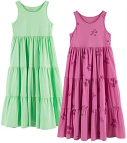 img 4 attached to 👗 UNACOO Kids Girls 100% Cotton Sleeveless Long Maxi Tiered Dress: 1 or 2 Packs (Ages 3-12 Years)