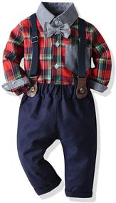 img 3 attached to 👔 Moyikiss Studio Toddler Dress Suit Baby Boys Gentleman Clothing Sets with Bow Ties Shirts + Suspenders Pants Outfits