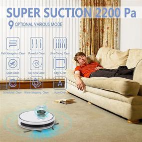 img 3 attached to YAOEOAY Robot Vacuum Cleaner: 9 Clean Modes, 2200Pa Suction, Sweep & Mop 2 in 1 - Perfect for Pet Hair, Hard Floors, Carpets - Quiet, Self-Charging & Long Runtime