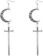 🌙 hollow moon long sword earrings in drop dangle style for women, girls, men – hypoallergenic earrings for sensitive ears – unisex vintage personalized crescent dangling earrings – great holiday or birthday jewelry gift for friends logo