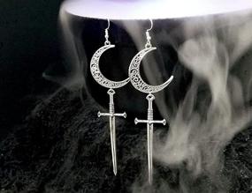 img 1 attached to 🌙 Hollow Moon Long Sword Earrings in Drop Dangle Style for Women, Girls, Men – Hypoallergenic Earrings for Sensitive Ears – Unisex Vintage Personalized Crescent Dangling Earrings – Great Holiday or Birthday Jewelry Gift for Friends