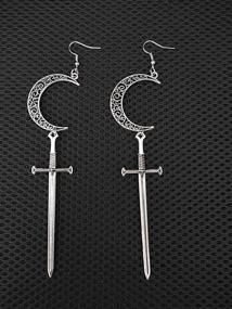 img 2 attached to 🌙 Hollow Moon Long Sword Earrings in Drop Dangle Style for Women, Girls, Men – Hypoallergenic Earrings for Sensitive Ears – Unisex Vintage Personalized Crescent Dangling Earrings – Great Holiday or Birthday Jewelry Gift for Friends