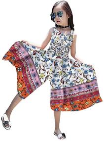 img 2 attached to Stylish and Comfortable: BINPAW Girls Floral Print Wide Leg Jumpsuit Dress for a Fashionable Summer Look