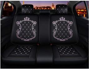 img 2 attached to JOJOHON Crown Car Seat Covers - Fully Surrounded Unisex Seat, Winter Leather Seats Car - PU Leather and 3D Breathable Fabric in Luxurious Black-Pink