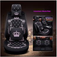 jojohon crown car seat covers - fully surrounded unisex seat, winter leather seats car - pu leather and 3d breathable fabric in luxurious black-pink logo