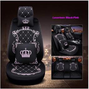 img 3 attached to JOJOHON Crown Car Seat Covers - Fully Surrounded Unisex Seat, Winter Leather Seats Car - PU Leather and 3D Breathable Fabric in Luxurious Black-Pink