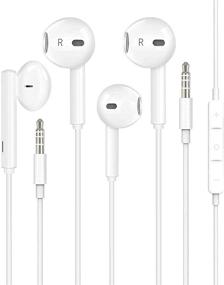 img 1 attached to 🎧 High-Quality 2 Pack Apple Earbuds [Apple MFi Certified] with Built-in Microphone & Volume Control - White | Compatible with iPhone, iPad, PC, MP3/4, Android